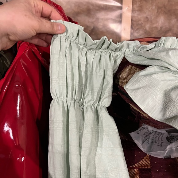 OFF THE SHOULDER RUFLE TRIM RUCHED PEPLUM TOP - Picture 6 of 8